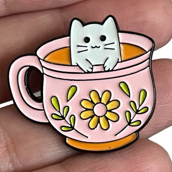 Kawaii Kitty Cat Teacup Mug Enamel Pin - Picture 1 of 9